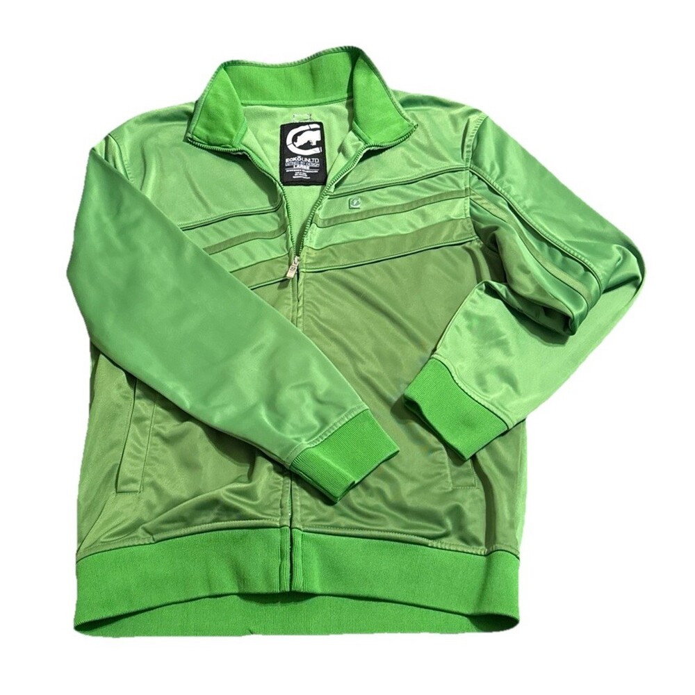 Ecko Unltd Jacket Mens Large Green Full Zip Track Performance Streetwear Logo Vt